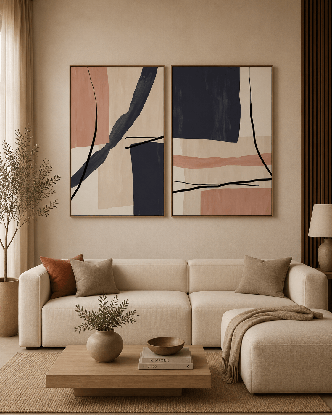 KIT 2 QUADROS DECORATIVOS - ABSTRATO ROSA E AZUL MARINHO